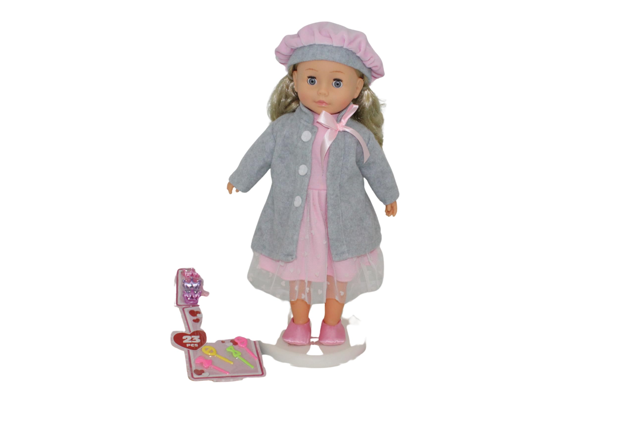 Pioupiou et Merveilles– Dimian– Poupée Bambolina en Manteau Gris – 46 cm – Une poupée Qui Parle, Chante et raconte Cendrillon – 100 Mots et 3 chansons – Accessoires pour Cheveux – Texture Souple