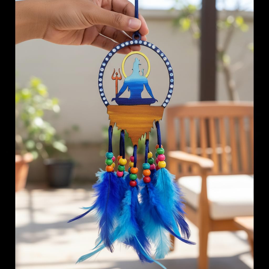 Shiva Dream Catcher for Car | Unique Hand Painted Lord Shiva Rear View Mirror Hanging | Stylish Handmade Car Interior Accessories Gift | Spiritual Mirror Decoration for Positive Energy 2