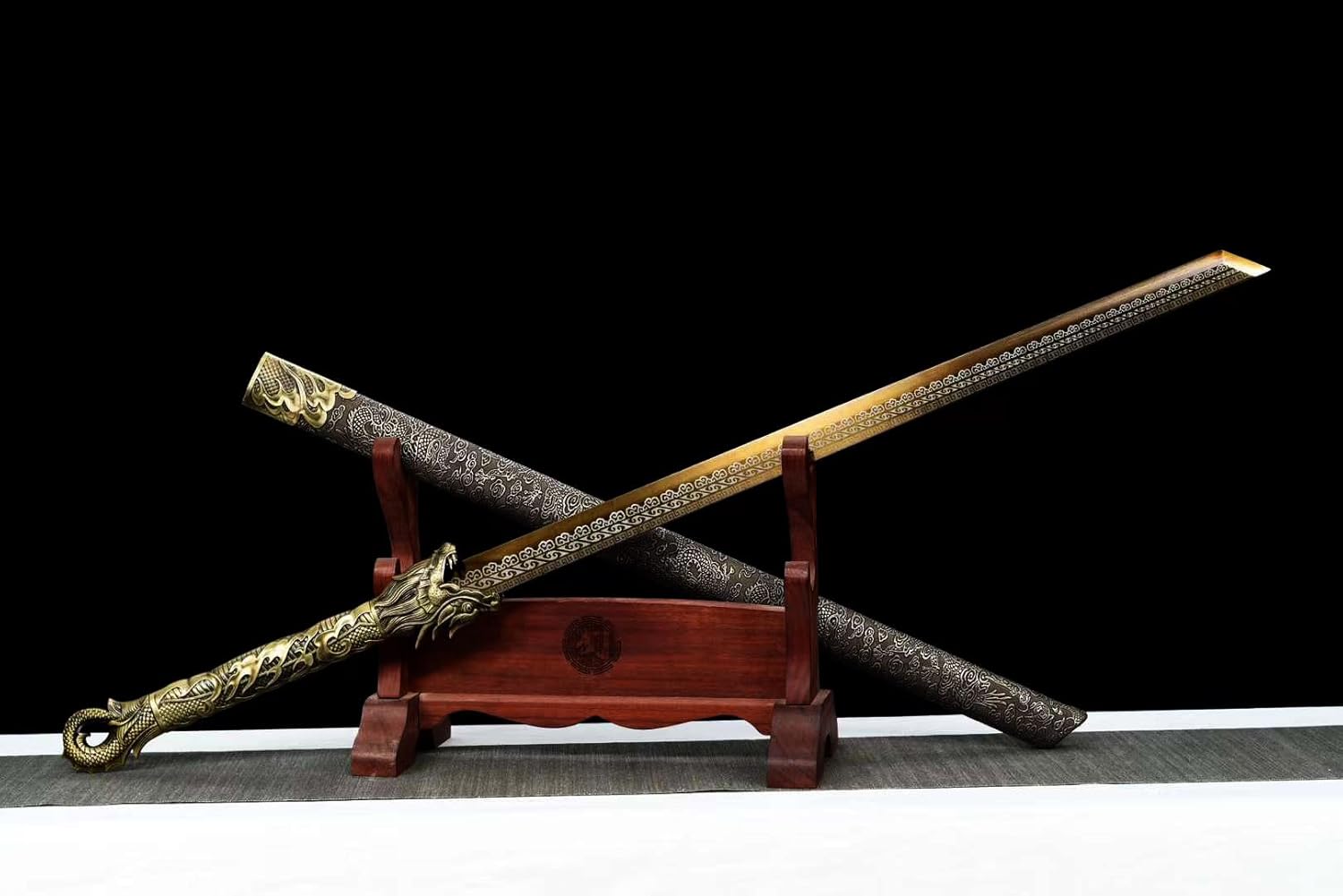 Chinese Sword Tang Dynasty Dao Carbon Steel Straight Blade Sharp Katana Dragon Pattern Sheath - Image 3