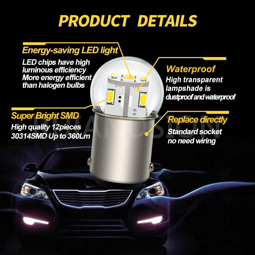 Ruiandsion 2pcs BA15D LED Bulb 6V 1130 1142 1176 White 3014 12SMD LED Chipsets Replacement for Car Trailer Marine RV Camper Boat Tail Lights