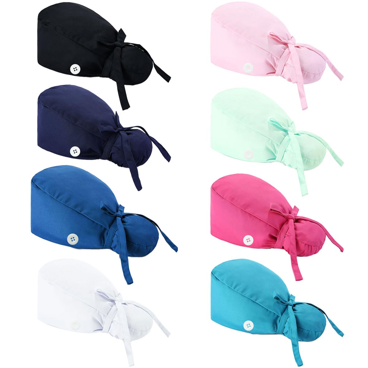 FZBNSRKO 8 Pcs Scrub Caps with Buttons,Adjustable Working Cap Bouffant Hats with Sweatband Adjustable Ponytail Pouch for Women(Mixed Solid Color 1)