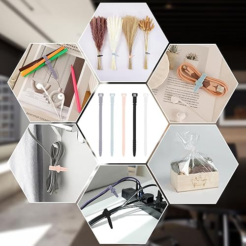 Miniatura 5 de Bridas de silicona, bridas reutilizables para cables, organizador de cables, artículos esenciales de viaje, organizador de cables de sujeción para