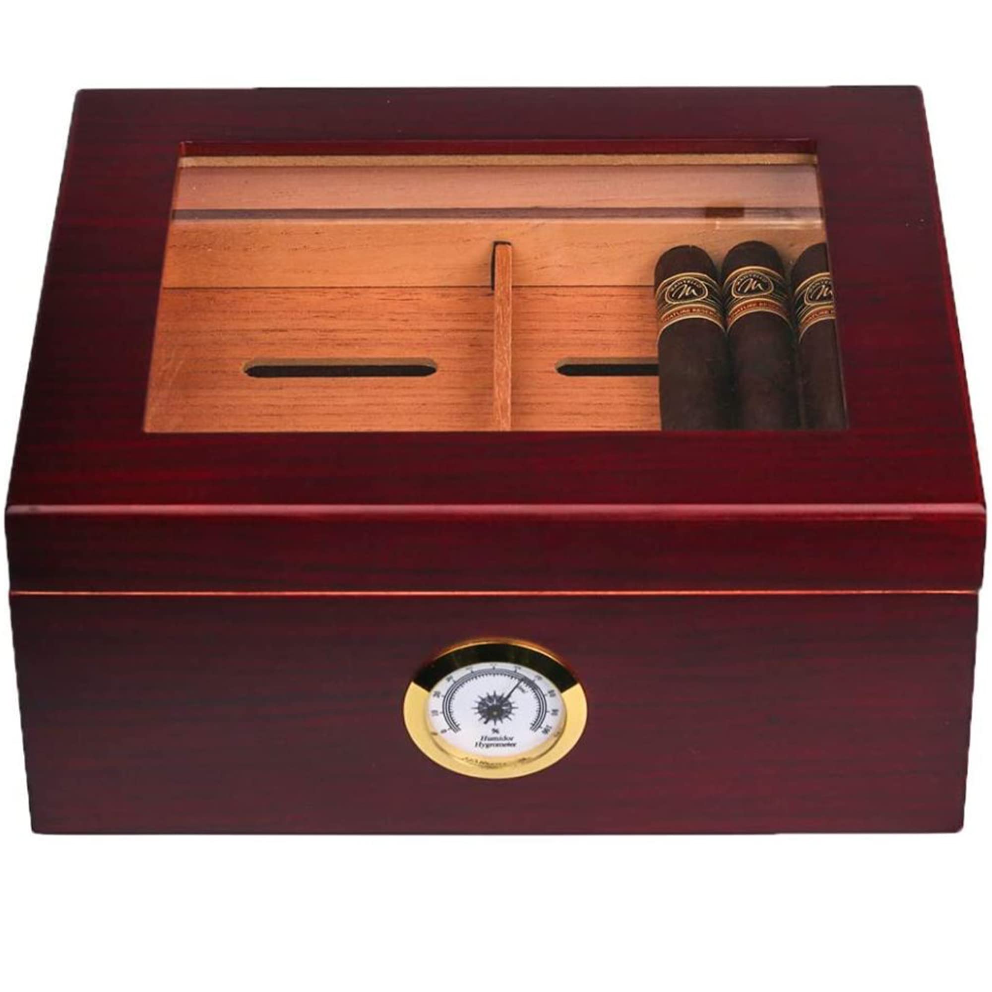 Mantello Glass Top Cigar Humidor Desktop Humidor with Cigar Box