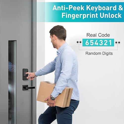 Miniatura 4 de Juego de cerradura inteligente para puerta, entrada sin llave, pantalla táctil, teclado APP, tarjeta IC, desbloqueo de carga tipo C con 2 asas,