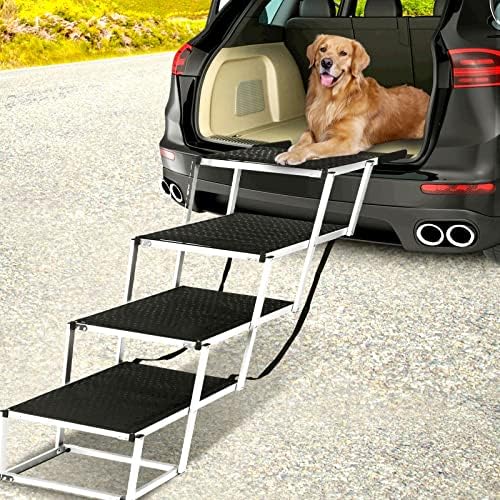 Extra Wide Dog Stairs for Large Dogs, 4 Steps Lightweight Aluminum Foldable Dog Steps, 19.2" Widen Non-Slip Portable Pet Ramp for High Beds, Couch, Car, Suvs & Trucks, Dog Ladder Supports Up to 250LBS
