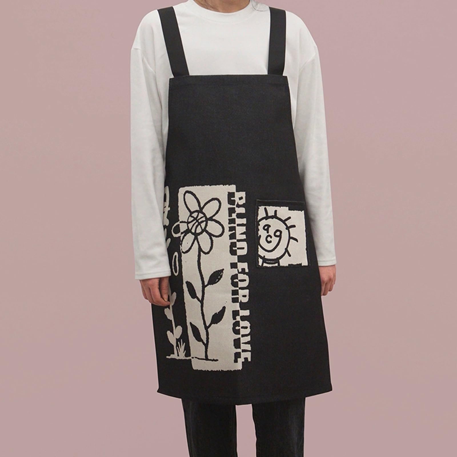 Delantales de Cocina para Hombre y Mujer, de algodón y Lino, para el hogar, la Cocina y el Restaurante, Talla única, Color Negro.
