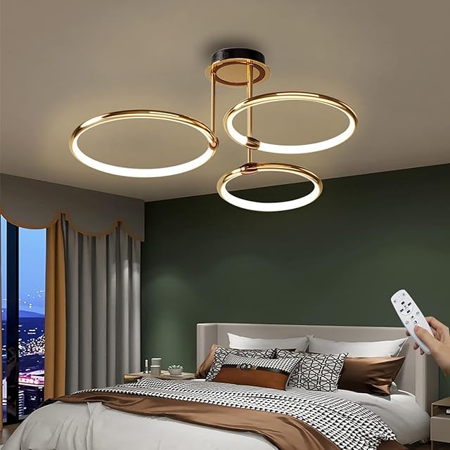 LED Ceiling Light Dimmable Ring Design Ceiling Lamp Gold Modern Living Room Lamp with Remote Control , Aluminum led Lighting for Living Room Bedroom Kitchen Dining Room Office Lamp 3 Ring, 55cm, 60W