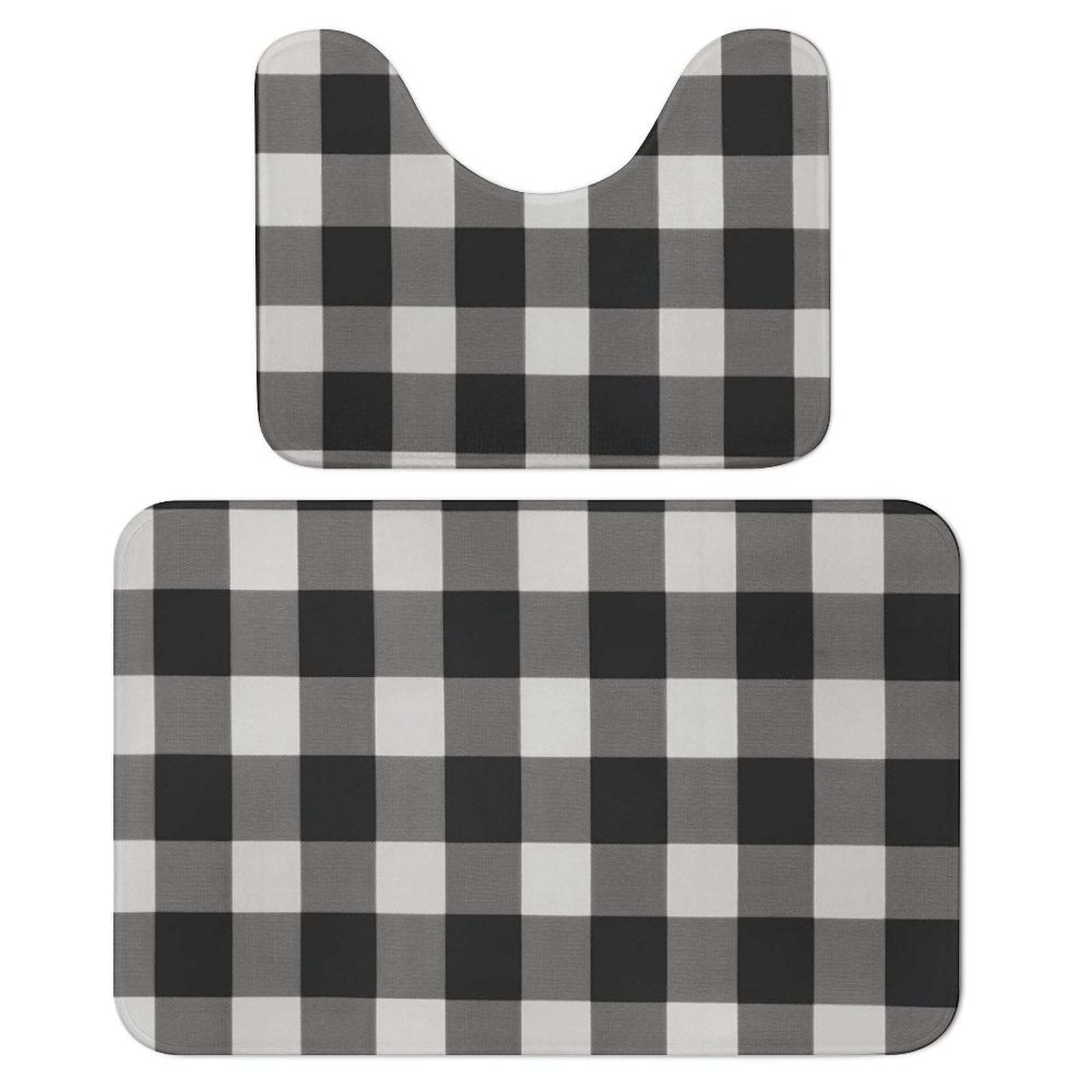 Tapis de bain super absorbant et lavable à carreaux noirs et blancs