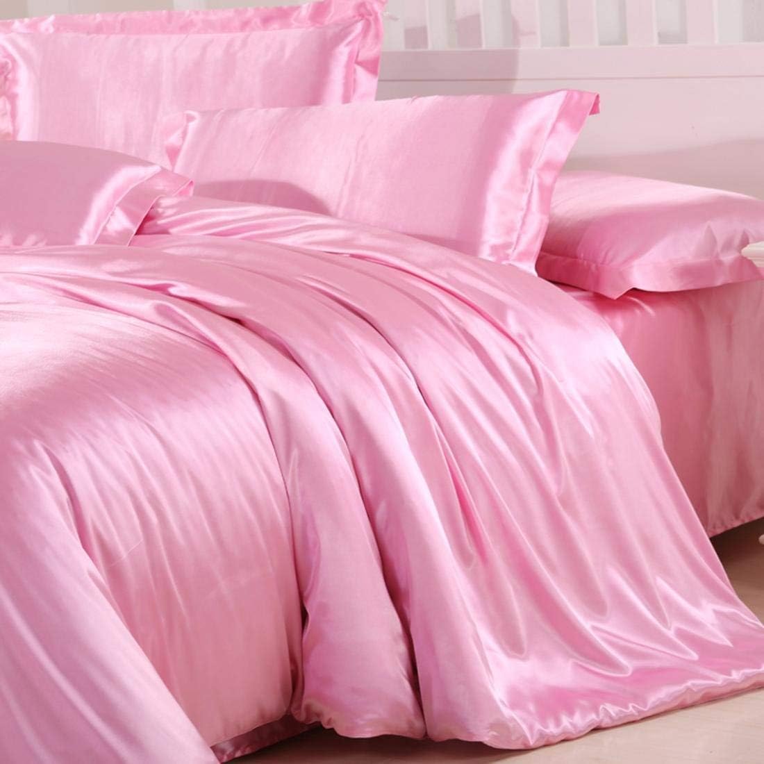 Satin Silk 4pcs Sheet Set (1-Flat + 1 Fitted + 2- Pillow Cover) (Size King (76" x 80" Color Pink) + 8-Inch Deep Hotel Quality