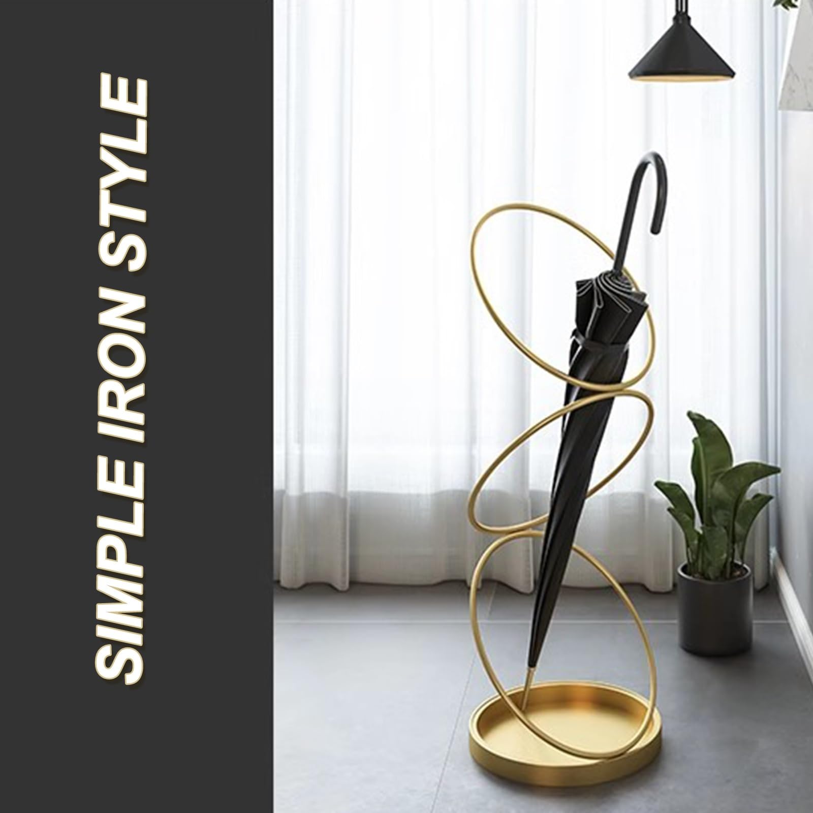 Portaombrelli in Metallo in Stile Nordico Moderno per Ingresso, Porta d'ingresso, Hotel, Design Circolare Creativo, Finitura Dorata, portaombrelli salvaspazio.