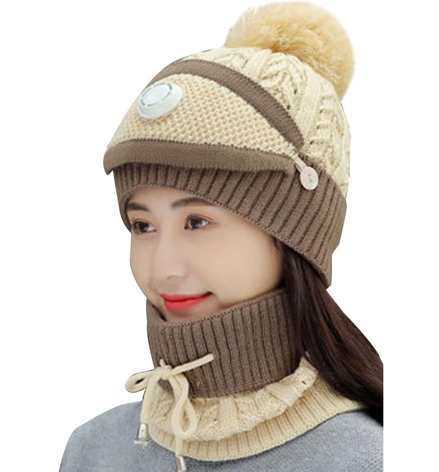 Mützen Winter Mützen Winter Einfarbig Verdickte Strickmütze Schal 2-teiliges Set Warme Klobige Zopfmustermützen Wintermütze (Color : A, Size : One Size)