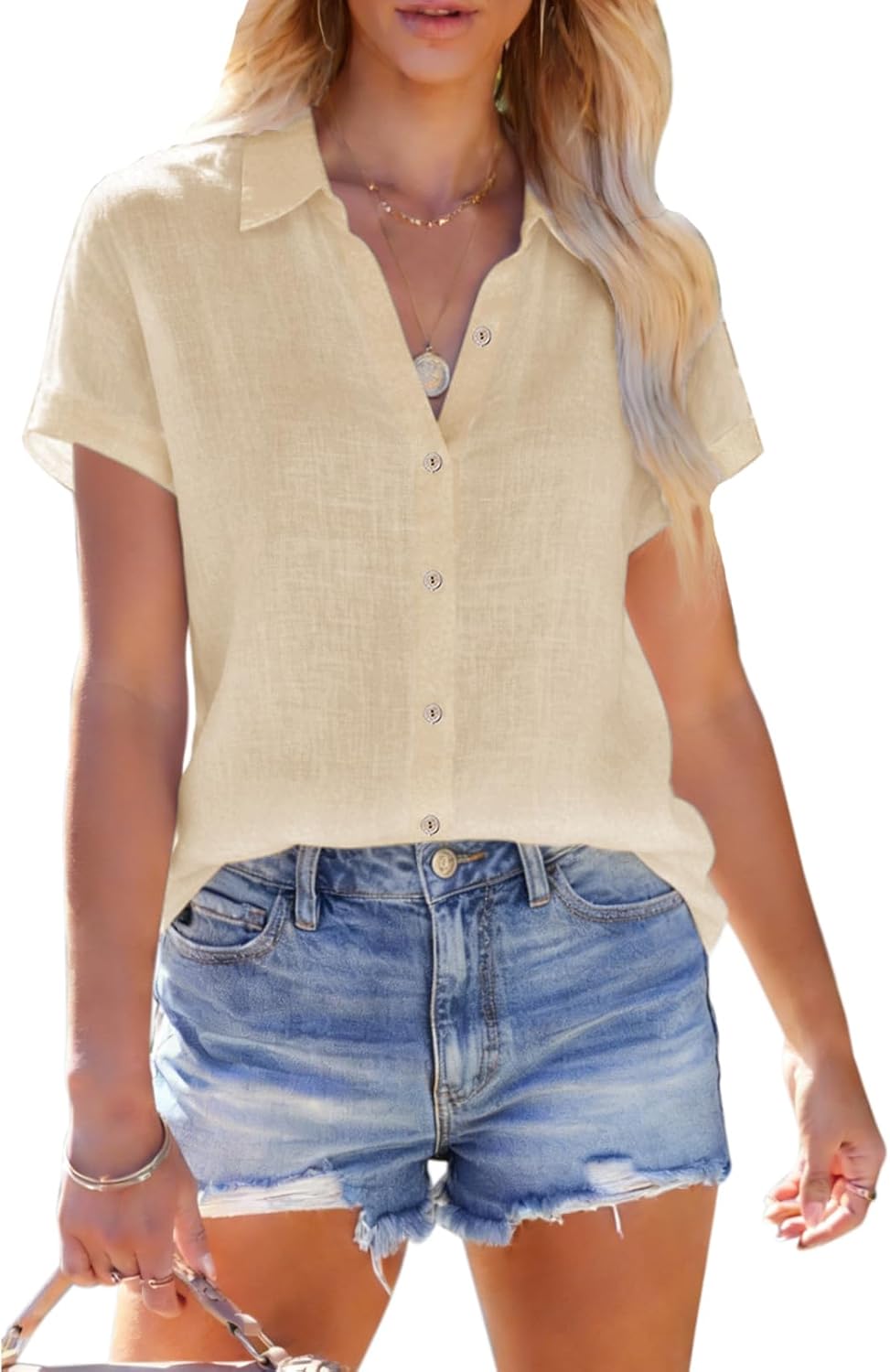 Womens Linen Shirts Short Sleeve Button Down Shirts Casual Vacation Beach Summer Tops Cowgirl Western Concert Outfits