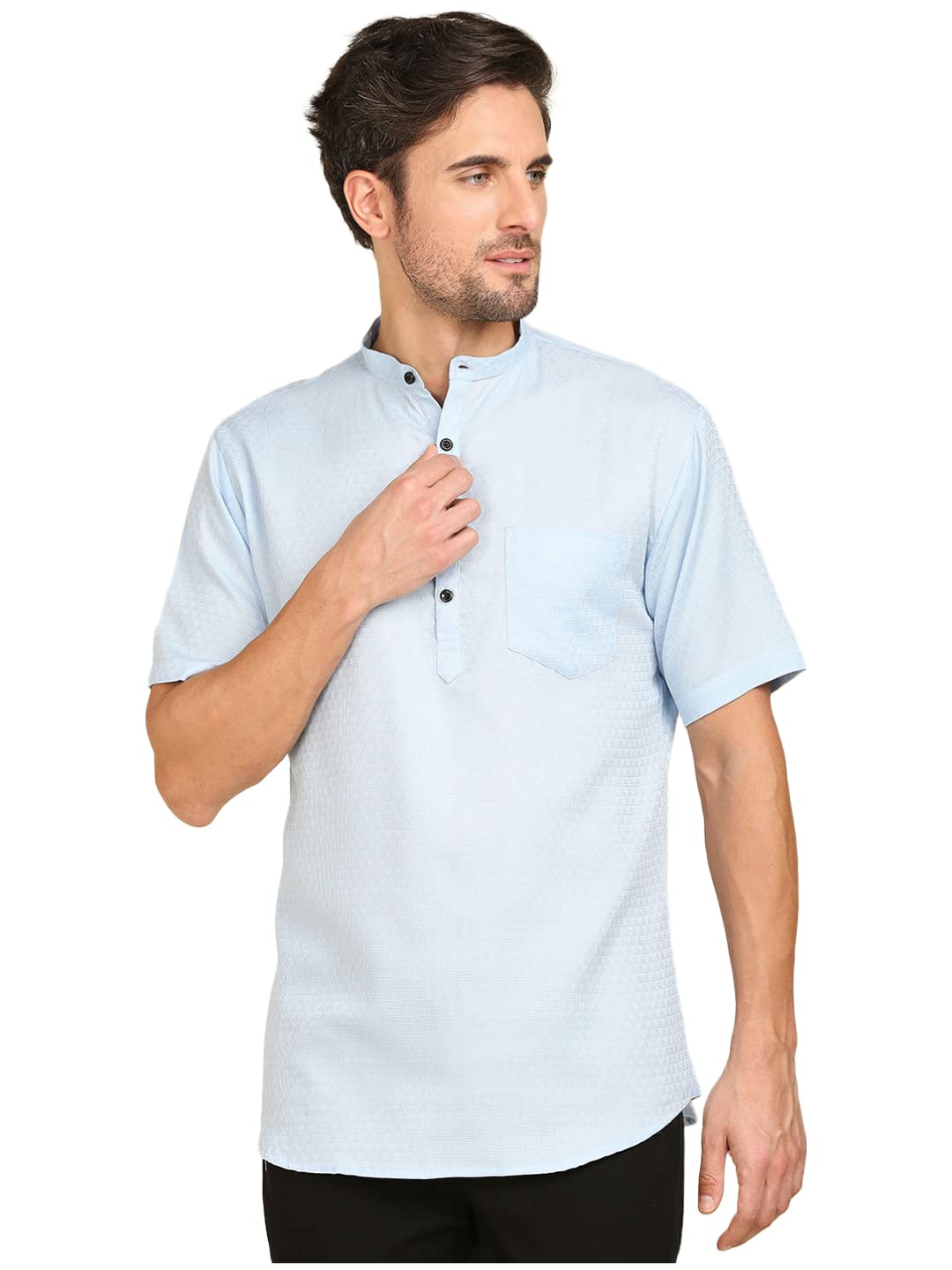 rajubhai hargovindas Men's Pure Mercerized Cotton Woven Design Short Kurta Shirt-picture-30