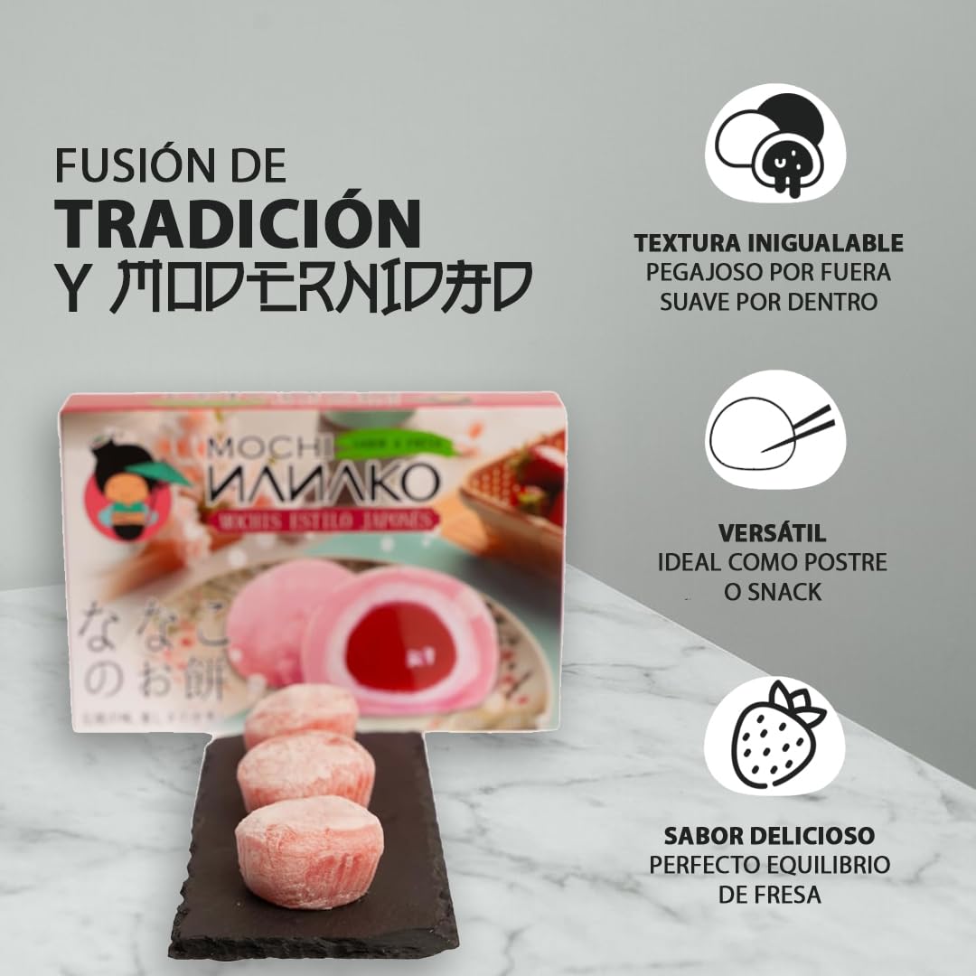 JAPON MARKET Mochi Japonés Dulce Tradicional Nanako Sabor Fresa - 180g - Postre y Snack Japones, Dulces Japoneses - Mochis Japoneses Dulces - Chuches Japonesas, Comida Japonesa Dulce Original