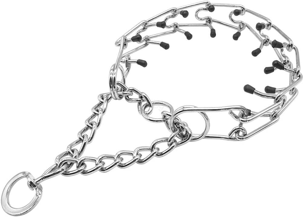 Chrome Plated Pinch Dog Collar Proong Dogs Training Choke Chain Dog Training Necklace Rubber Tips Guardian White 60cm