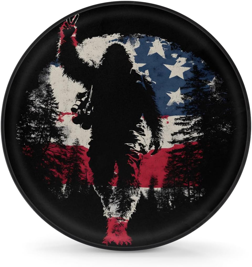 Rv Spare Tire Cover Wheel Bigfoot Funny USA Flag Tire Covers Wheel Protectors Universal Fit for Camper RV SUV Truck Travel Trailer Accessories Waterproof Cover 14 inch for Diameter 25-27in