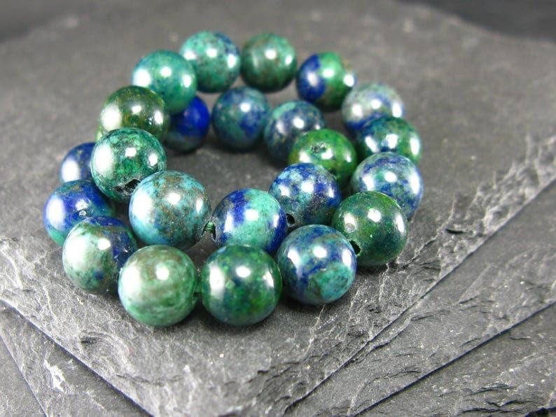 Natural Dioptase Chrysocolla Malachite Shattuckite 8mm Round Shape Smooth Cut Beads 6.5 Inch Stretchable Bracelet For Men & Women. Unisex Bracelet For Healing, Meditation &... - Image 4