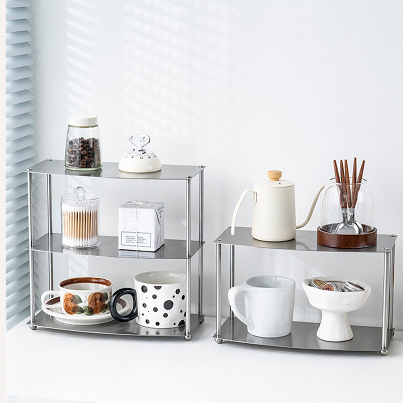 Moderno estante de almacenamiento multicapa de acero inoxidable para cafés y casas particulares, organizador de café fácil de organizar