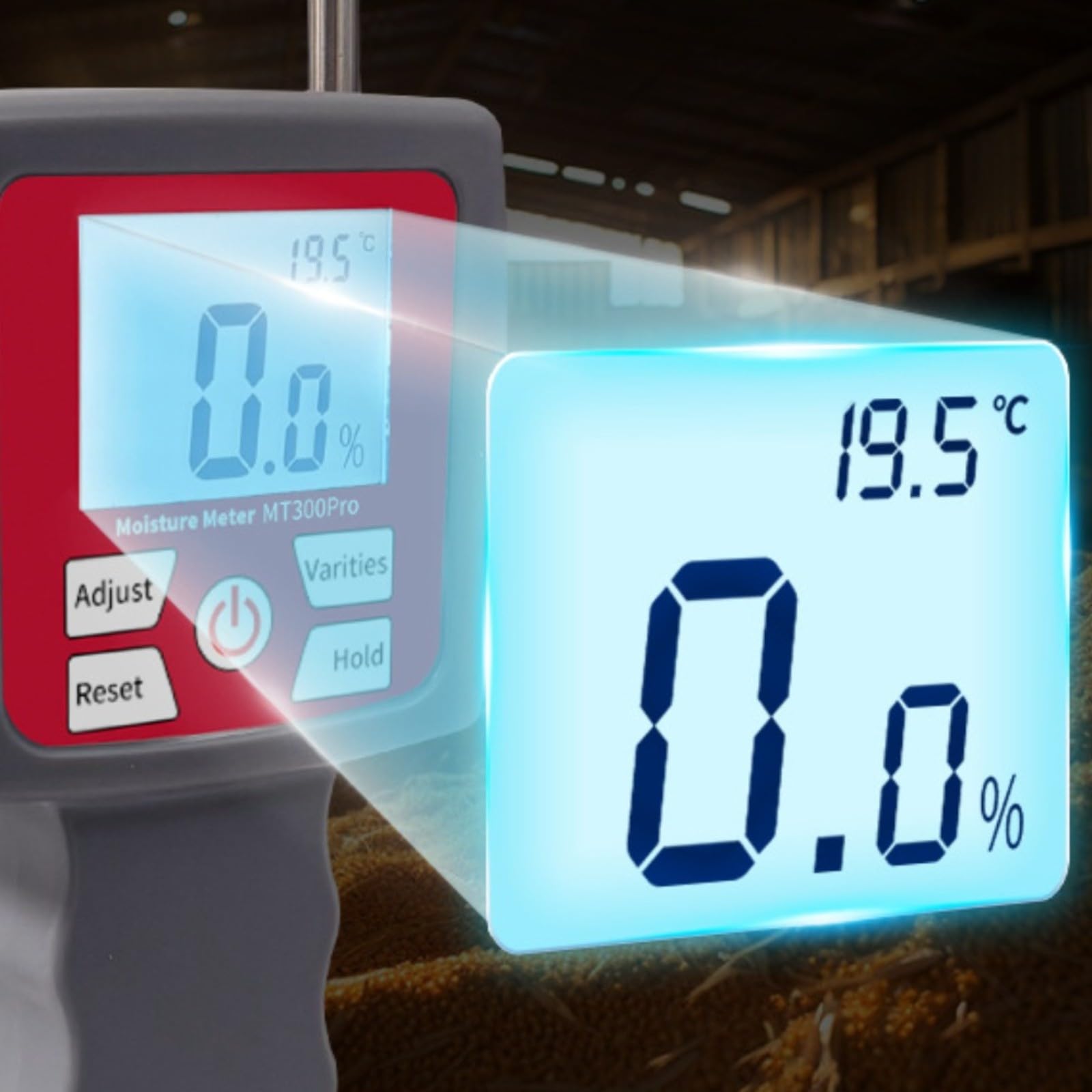 Medidor de humedad portátil para heno y papel, pantalla LCD retroiluminada digital, rango del 2% al 30%, probador compacto de ABS y acero inoxidable para uso agrícola e industrial