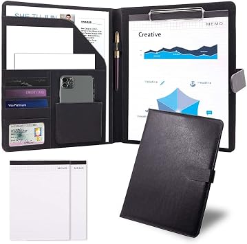 Padfolio Clipboard Folder Portfolio Notepad Organizer, Sbrinnaliao PU Leather Storage Clipboard with Cover for Legal Pad Portfolio A4 Writing Pad for Business Conference Notepad Clip Board