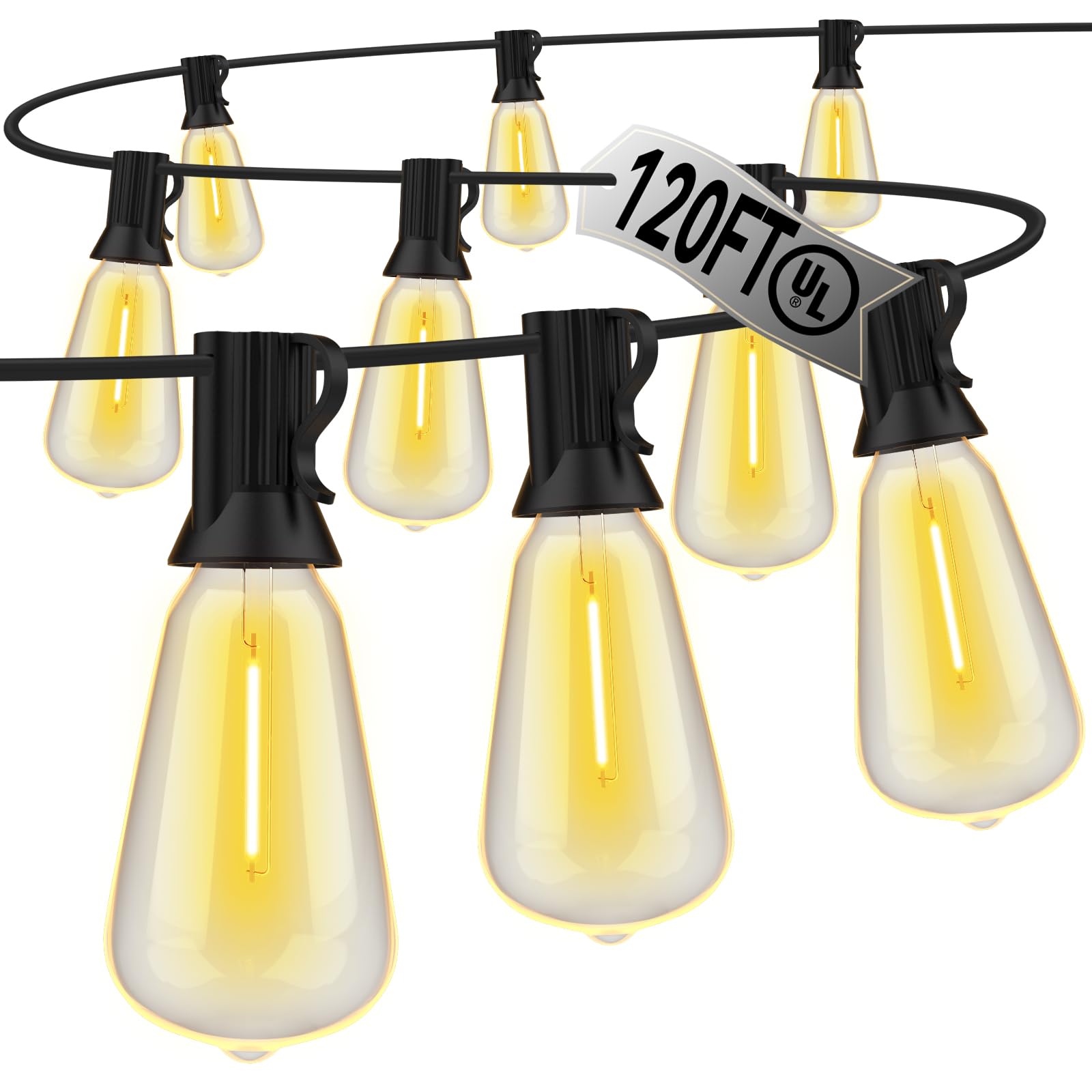 AVANLOOutdoor String Lights Waterproof Patio Lights String Outside ST38 Shatterproof Bulbs (120FT, Black)