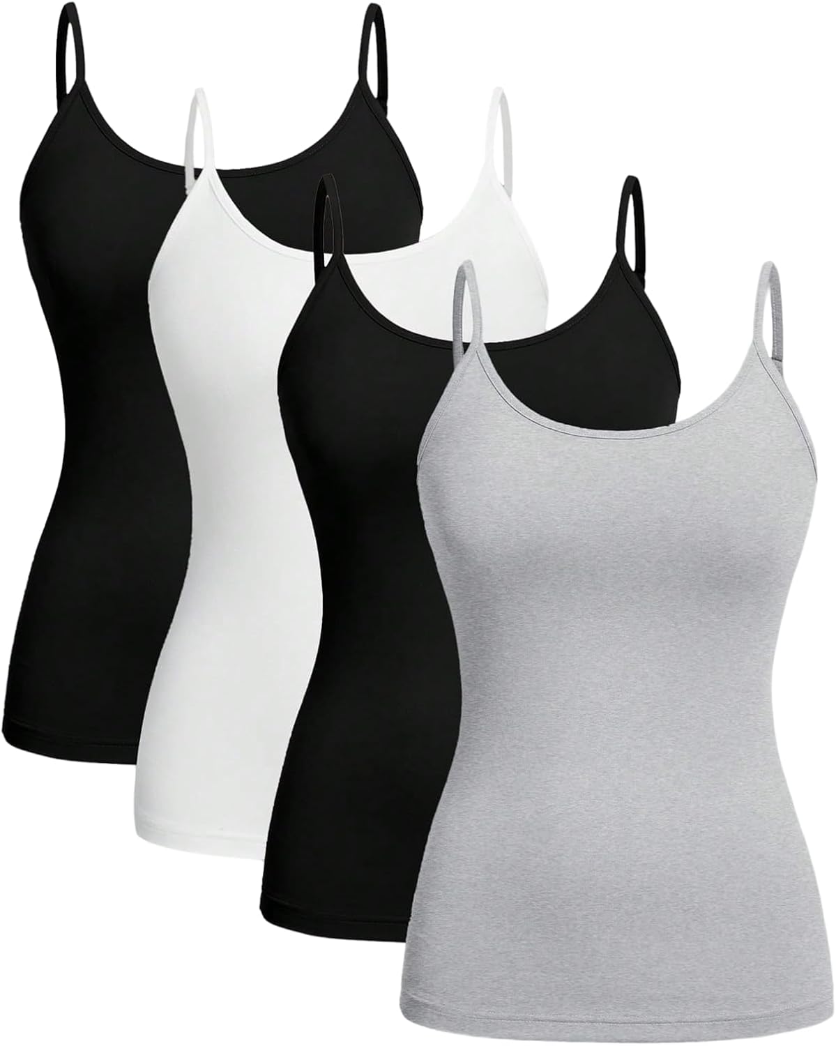 OYOANGLE Women's 4 Pack Camisole Tops Adjustable Spaghetti Strap Tank Top Seamless Layering Tops