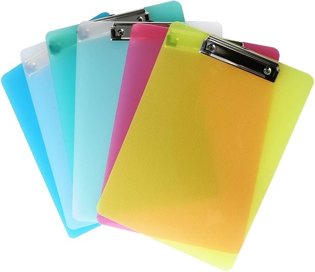 LATERN 6Pcs A4 Clipboard, Plastic Transparent A4 Clipboard 5 Colors Paper Holder Writing Board for Memo Form Document