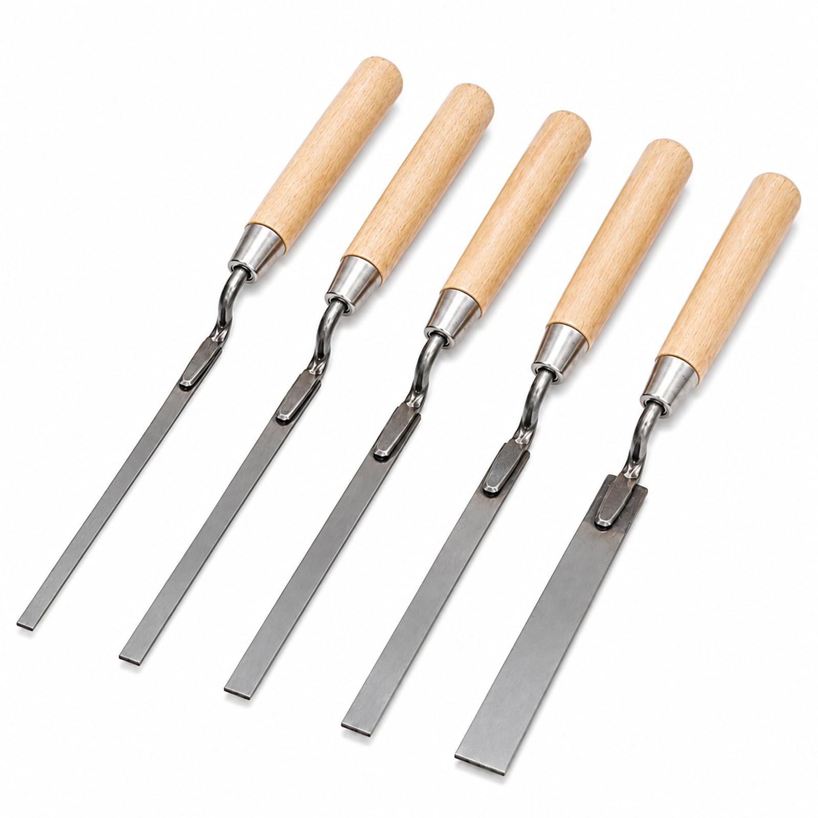 Pointing Trowel Set, 5 Pcs 6 to 15 mm Carbon Steel Blades Wood Handles