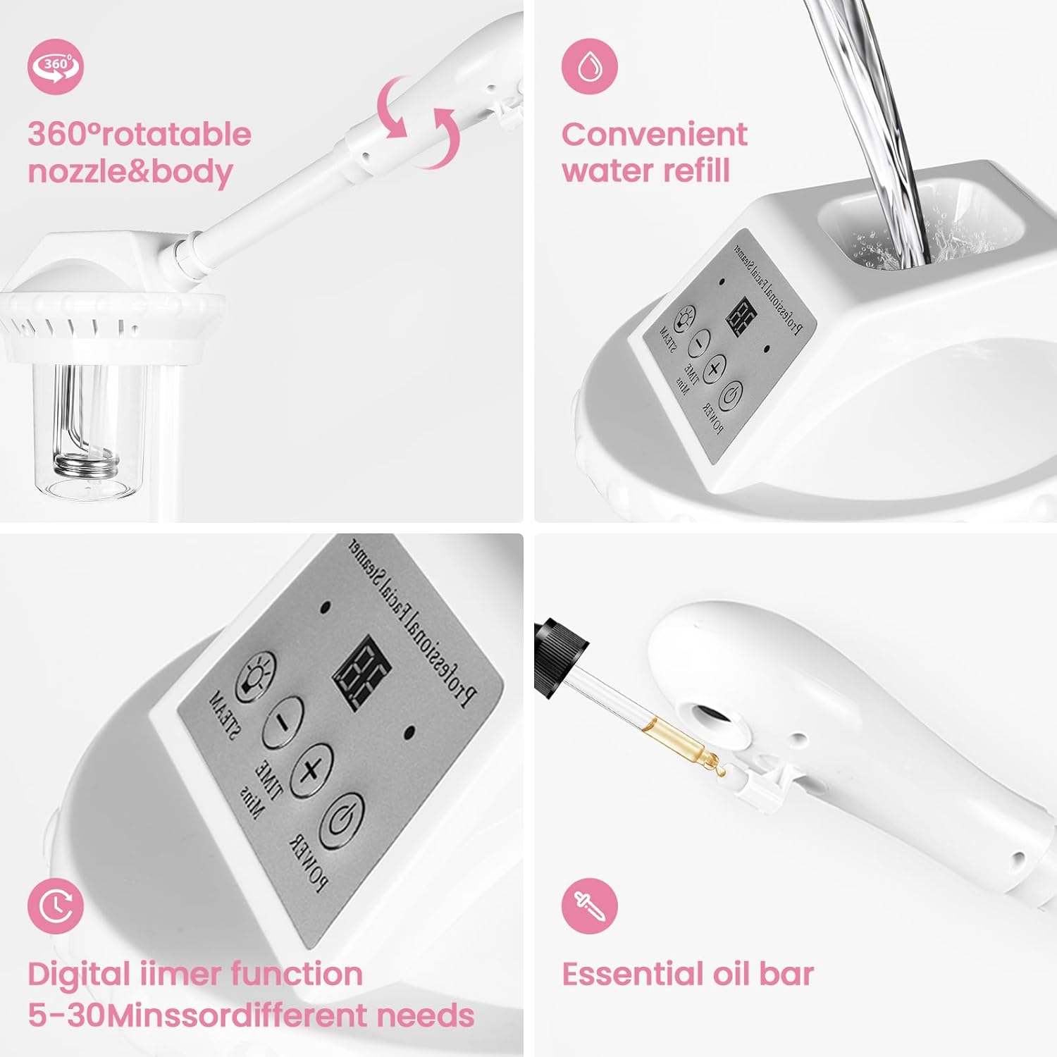 Facial Steamer Professional, Facial Steamer on Wheels with Storage Platform, Face Steamer with More Steam for Deep Cleansing and Hydration, Estheticians Steamer for Beauty, Spa and Home Use（White） - Image 5