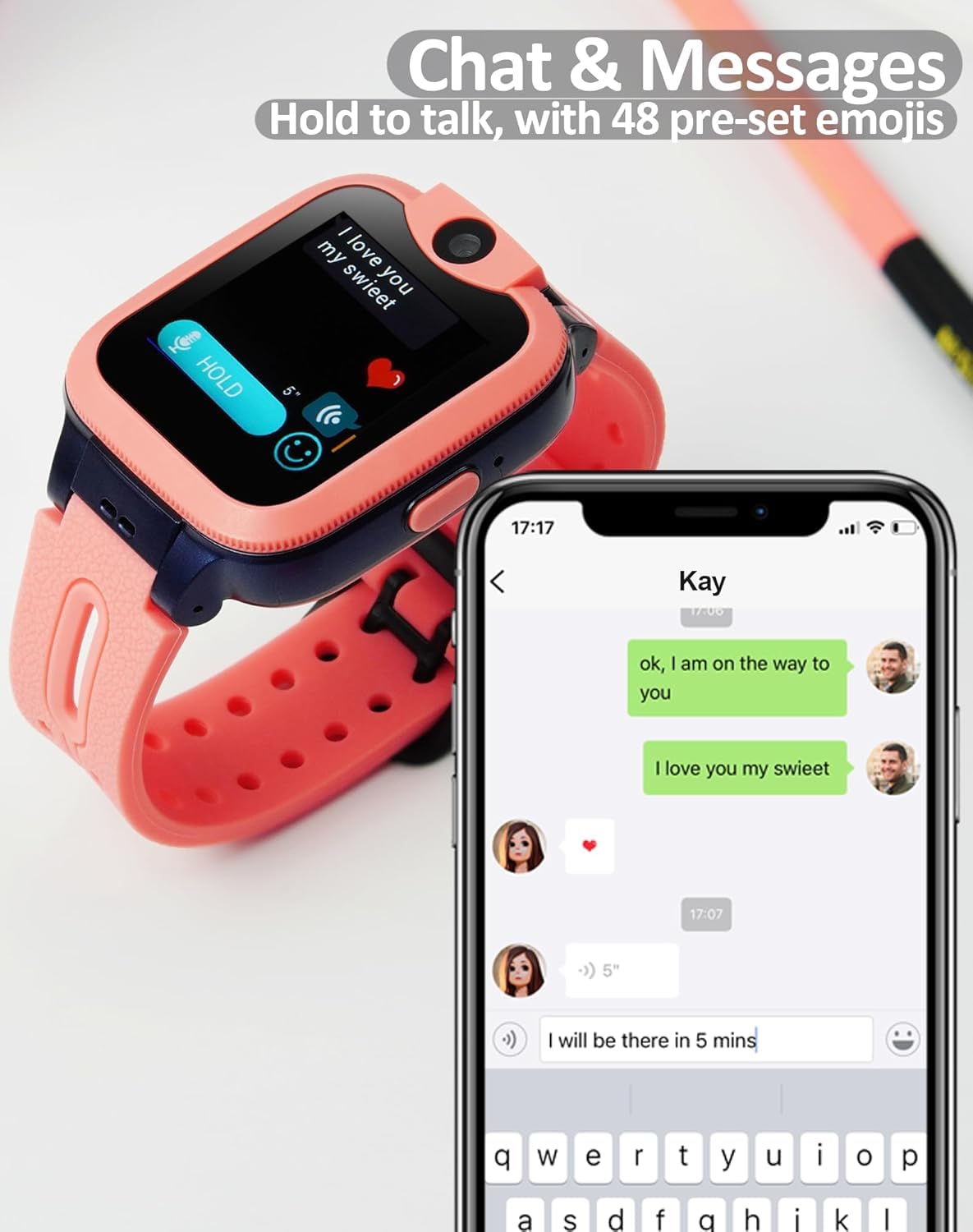 Easyfone KW2 Smart Watch Phone for Kids with Safe Calling, GPS & Activity Track and Parent App, 4G Kids Smartwatch with Phone Calls, SOS Button and School Mode, Childrens' Phone Alternative (Pink) — view 3