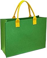 Large Unisex Felt Grocery Tote Bag - Lightweight Reusable Shopping Tote with Contrast Handles, Lawn Green/Yellow