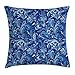 NA Navy Blue Throw Pillow Fodere per Cuscini, Orientale Pastello Floreale Disegnato a Mano Ornato Motivo Floreale Orientale Graphic Design, Decorativo Quadrato Accento Federa, Blu Navy