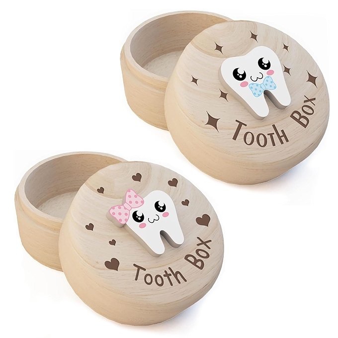 可爱牙仙子木质牙齿储存盒，适合男孩女孩用，牙齿纪念盒