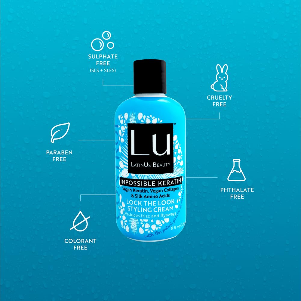 LatinUs Beauty, Lock The Look - Crema per acconciatura con cheratina vegana per capelli gestibili e stilizzati, 8 oz