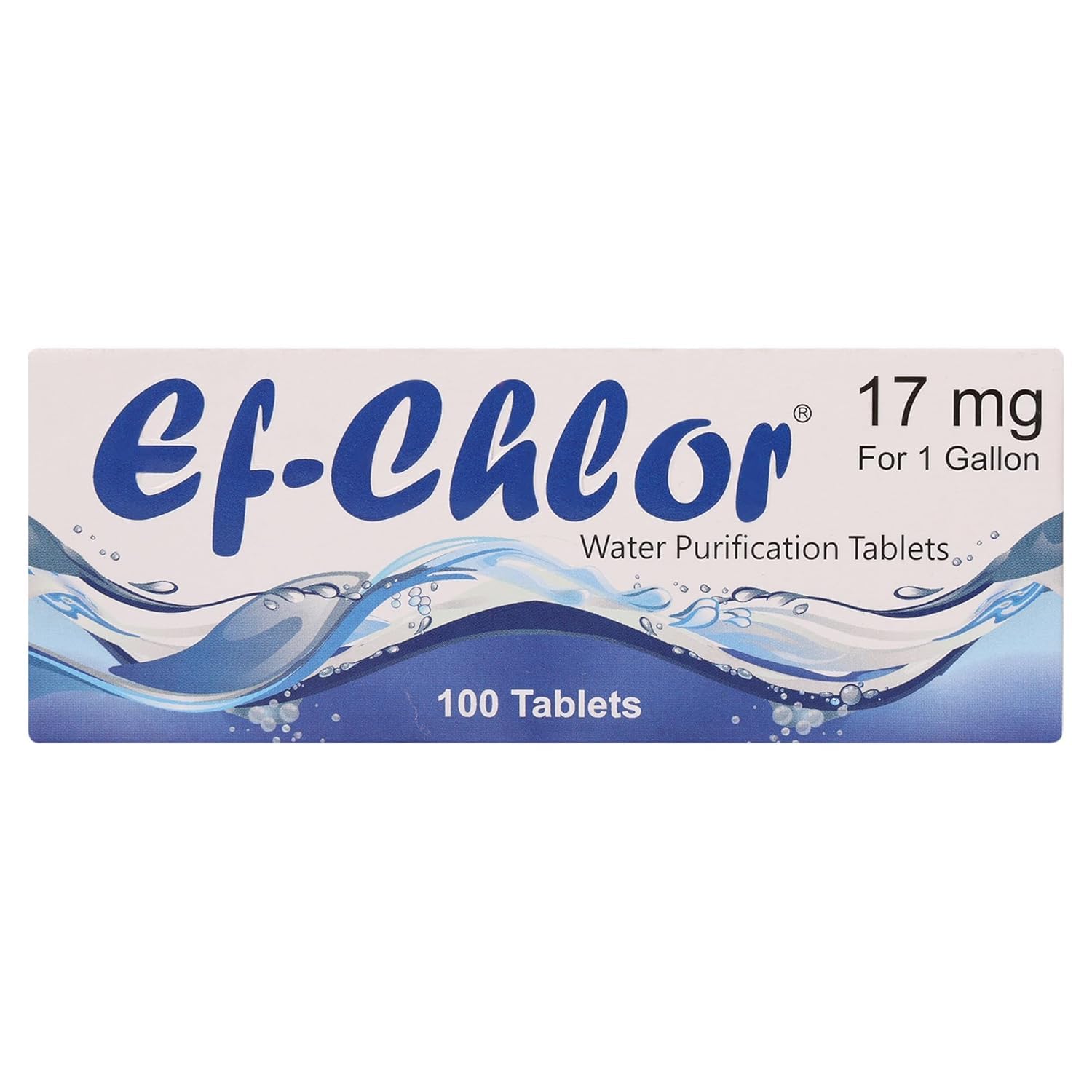 Ef-Chlor 17 mg Water Purification Tablets – Emergency Water Treatment for Travel, Camping, Disaster Preparedness | 1 Tablet Treats 4–8 Litres | Pack of 100 Tablets