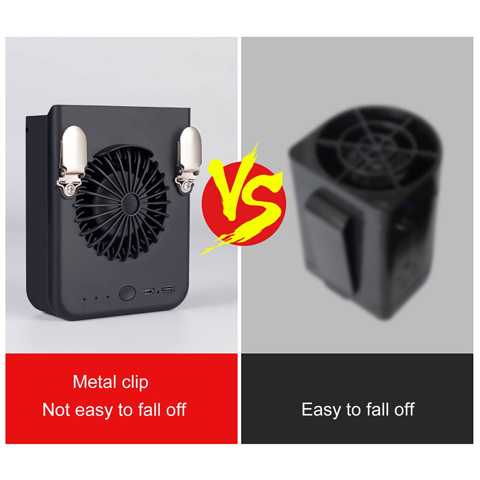 Ventilatore Portatile, Mini Ventilatore Ricaricabile USB Potenti Ventole di Raffreddamento, Esterno, Appeso alla Cintura, con Powerbank 8000 mAh, 3 velocità Commutabili E Abbastanz