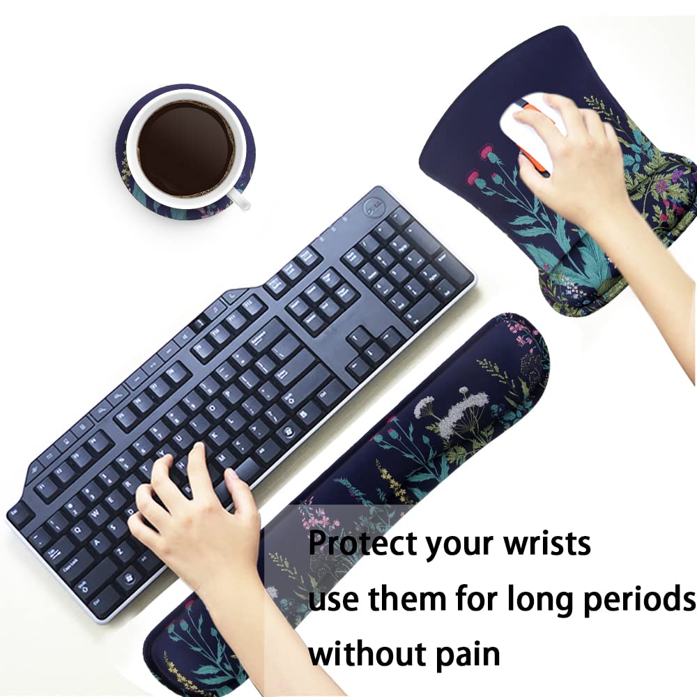 Juego de reposamuñecas para teclado, alfombrilla raton ergonómica de gel con posavasos, base antideslizante para computadora, oficina en casa, fácil escritura y alivio del dolor
