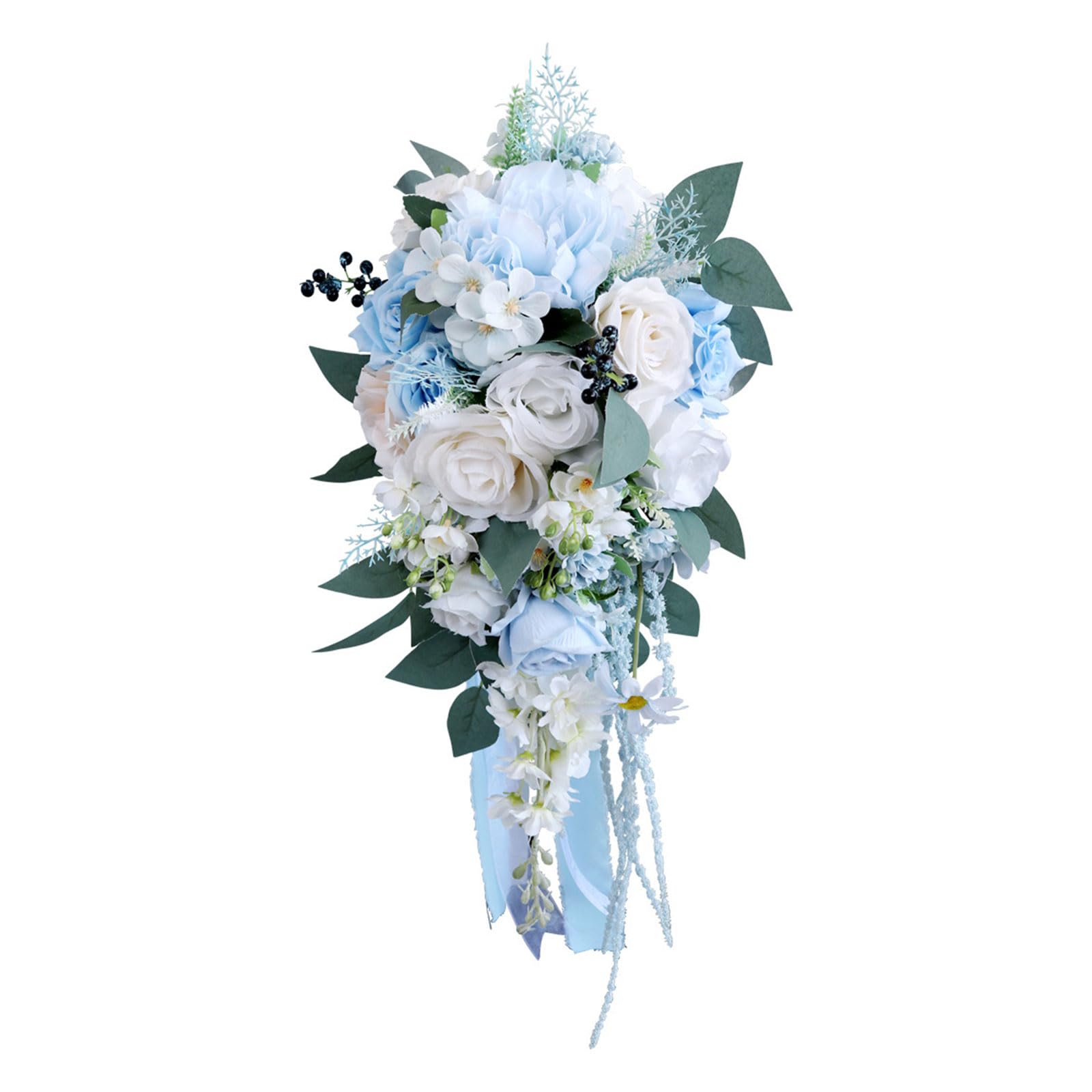 Laikoutd Bridal Bouquets Teardrop Artificial Rose Bride And Bridesmaid Holding Long Bouquet Flowers For Outdoors For Cemetery For Decorations