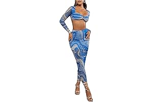 Marble Print Long Sleeve & Pencil Skirt 2 Piece Set