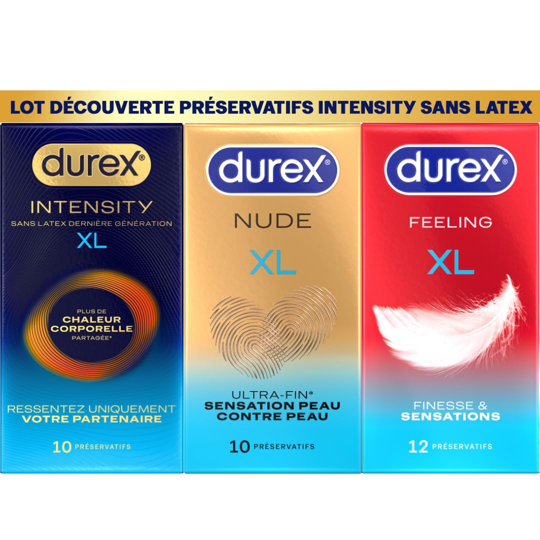 Durex Preservatifs Lot de 32 preservatifs Homme XL Ultra Fins et Extra Larges Intensity...