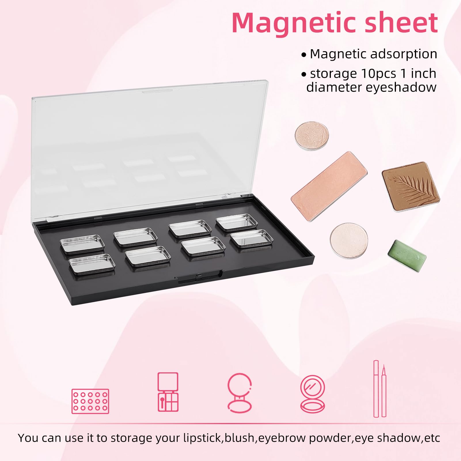NICENEEDED 3 Paquete de Paleta de Maquillaje Magnética de 7.5 x 3.9 x 0.2 Pulgadas con Tapa Transparente, Caja de Almacenamiento Rectangular para Placas Dosificadoras de Maquillaje