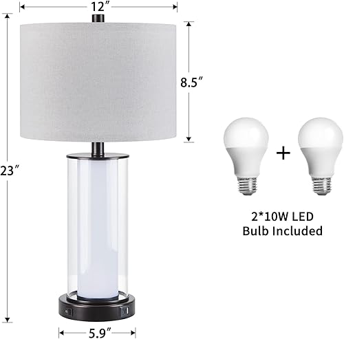 Miniatura 8 de Kyrid Juego de lámpara de mesa de vidrio de 23.25 pulgadas con luz nocturna de vidrio esmerilado integrada para mesa auxiliar de entrada, moderno