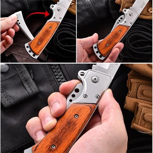 DOOM BLADE Long Blade Pocket Folding Knife - Sharp Survival Work Knives-Foldable Large Knife with Rosewood Handle,Gift for Dad Husband,for Hunting,Hiking,Camping (1 Knife) - Thumbnail 5