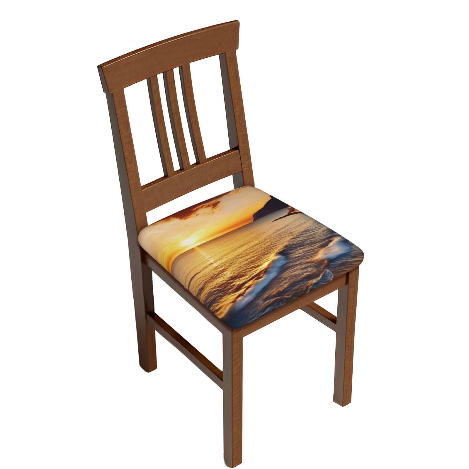 DWVTSLH Seaside Sunset Bar Stool Covers Square, Four Pieces High Elastic Soft Seat Cushion Cover Protector Washable Barstool Slipcovers Nonslip Replacement Square Bar Chair Covers