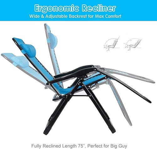 Miniatura 4 de DORTALA Juego de 2 sillas de gravedad cero, silla de campamento reclinable con portavasos y reposacabezas desmontable, silla de campamento