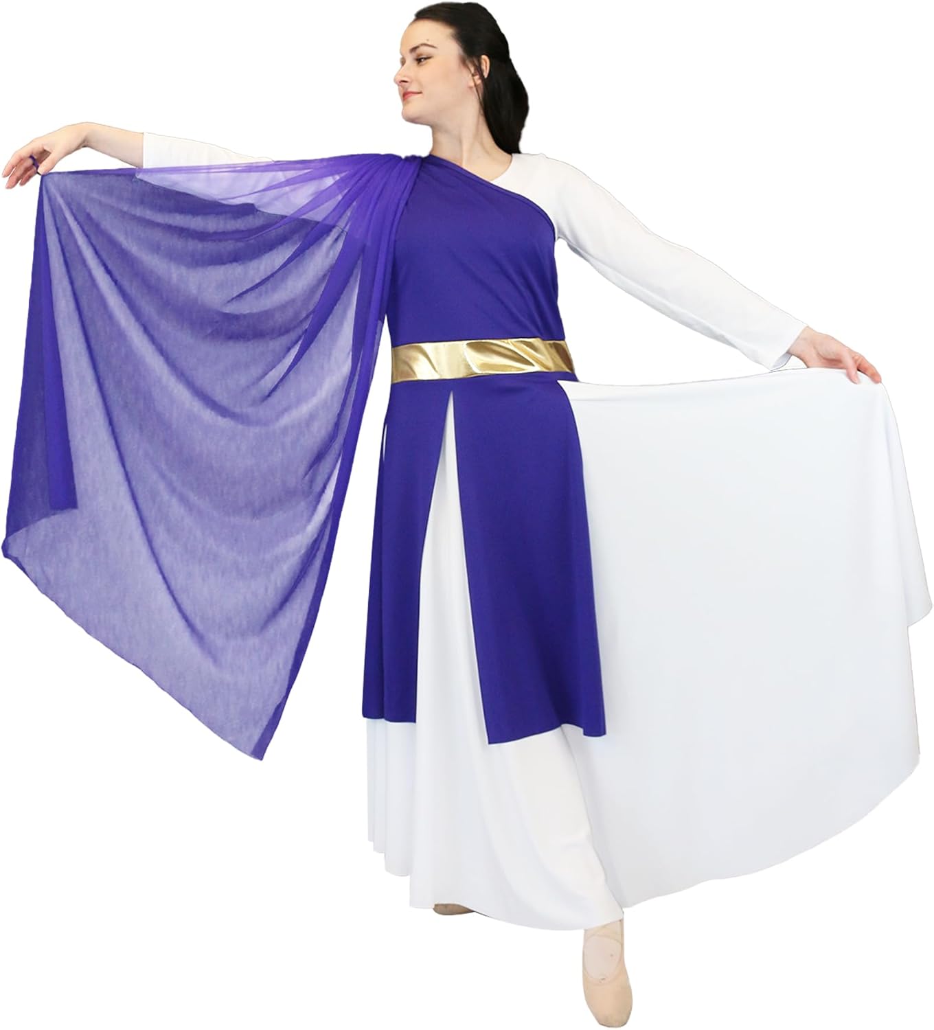 Danzcue Womens One-Shoulder Praise Dance Tunic with Graceful Shoulder Sash, Praise Dance Overlays and Tunic for Women