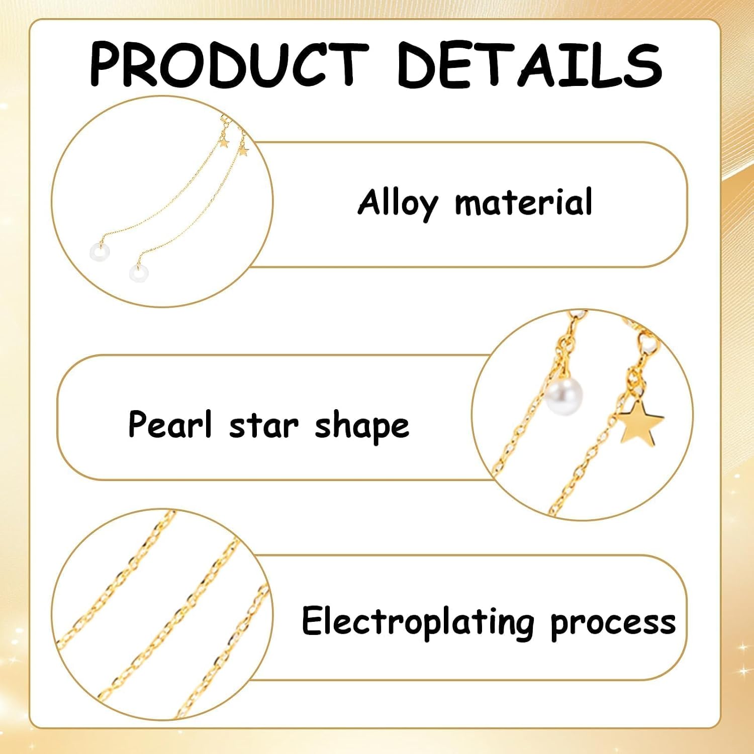 2 Pairs Hearing Devices Clips Gold-Tone Pearl & Star Universal BTE Earring Clip Style Anti-Lost Lanyard Protector Holder Hearing Device Jewelry Accessories for Cochlear Devices Hearing Device Users