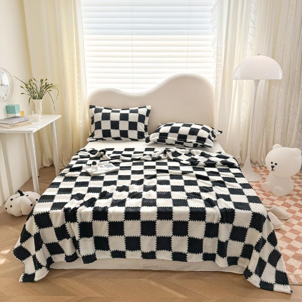 Manta de Forro Polar a Cuadros, Manta de Franela a Cuadros, Manta de Microfibra Ligera de Terciopelo Suave para Sofá, Cama, Viaje, Sala (120cmX200cm,C)