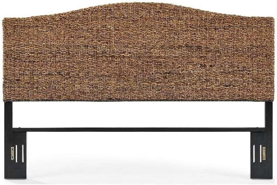 Pemberly Row King Banana Leaf Headboard, Natural/Black Finish, Handwoven Rattan Over Wood Frame, 53.75" H x 82.5" W, Coastal Style Bedroom Furniture