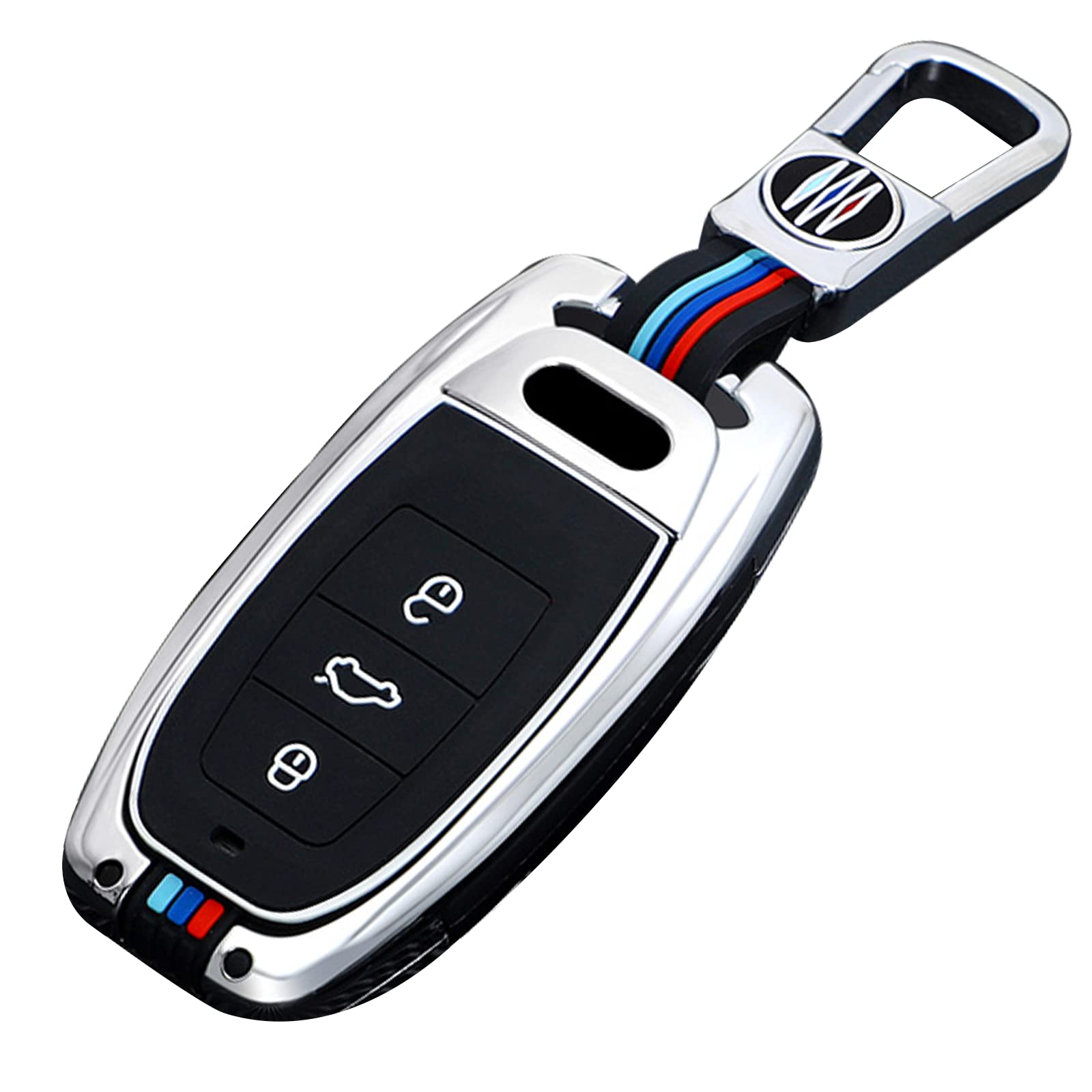 Metal Alloy Silicone Key Fob Case For Audi A4 A5 A6 A7 Q5 Q7 R8 RS4 RS5 Auto Smart Key Case 3 Buttons Keychain (Silver)